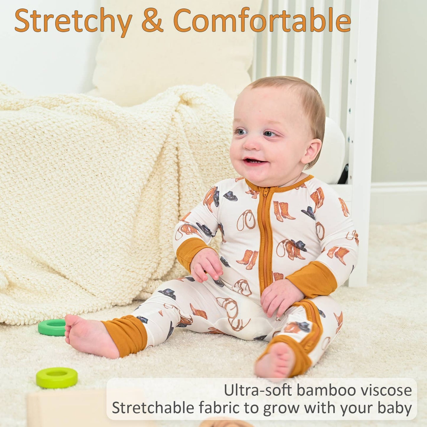 LollyBanks - Life Is Better In Boots  Baby Bamboo Pajamas, 2-Way Zipper