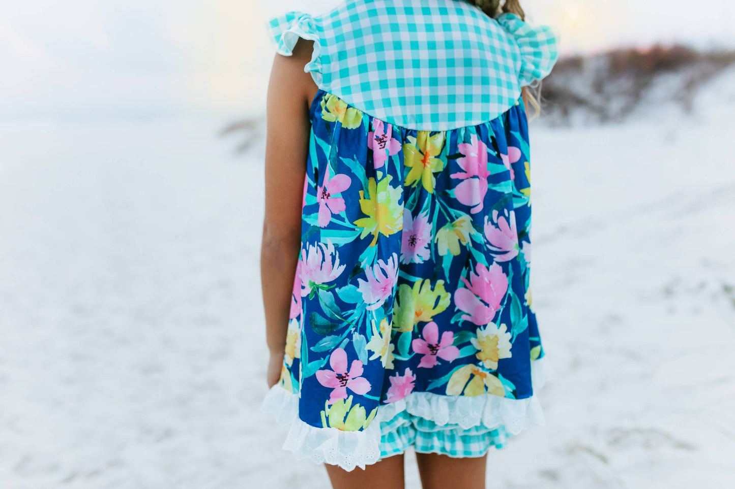 Girls Jade Checkered Floral Pocket Lace Spring Short Set