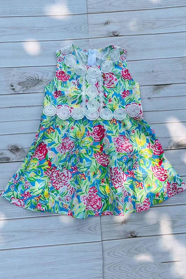 Girls dress Floral prints & white lace