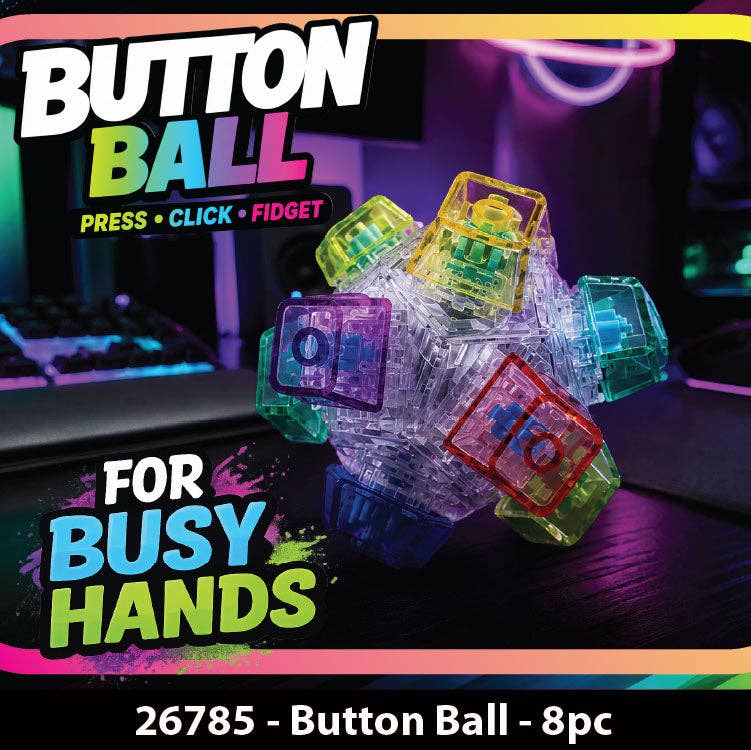 Novelty Brands - Fidget Button Ball Silicone Sensory Stress Toy - 8/Display