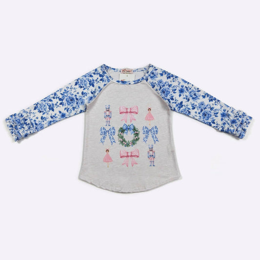 Clover Cottage - Blue Damask Nutcracker Raglan
