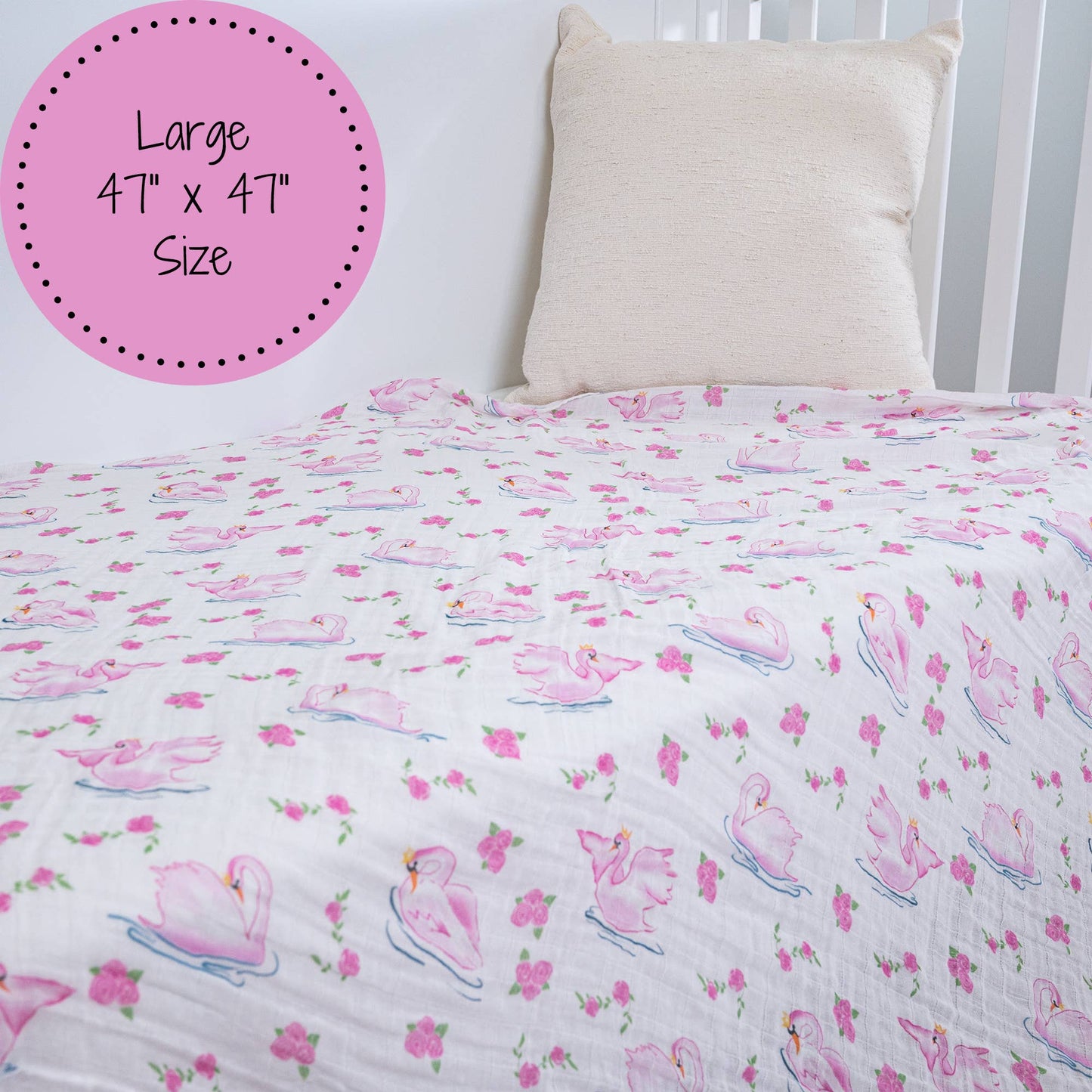LollyBanks - Beautiful Swan Baby 100% Cotton Muslin Swaddle Blanket