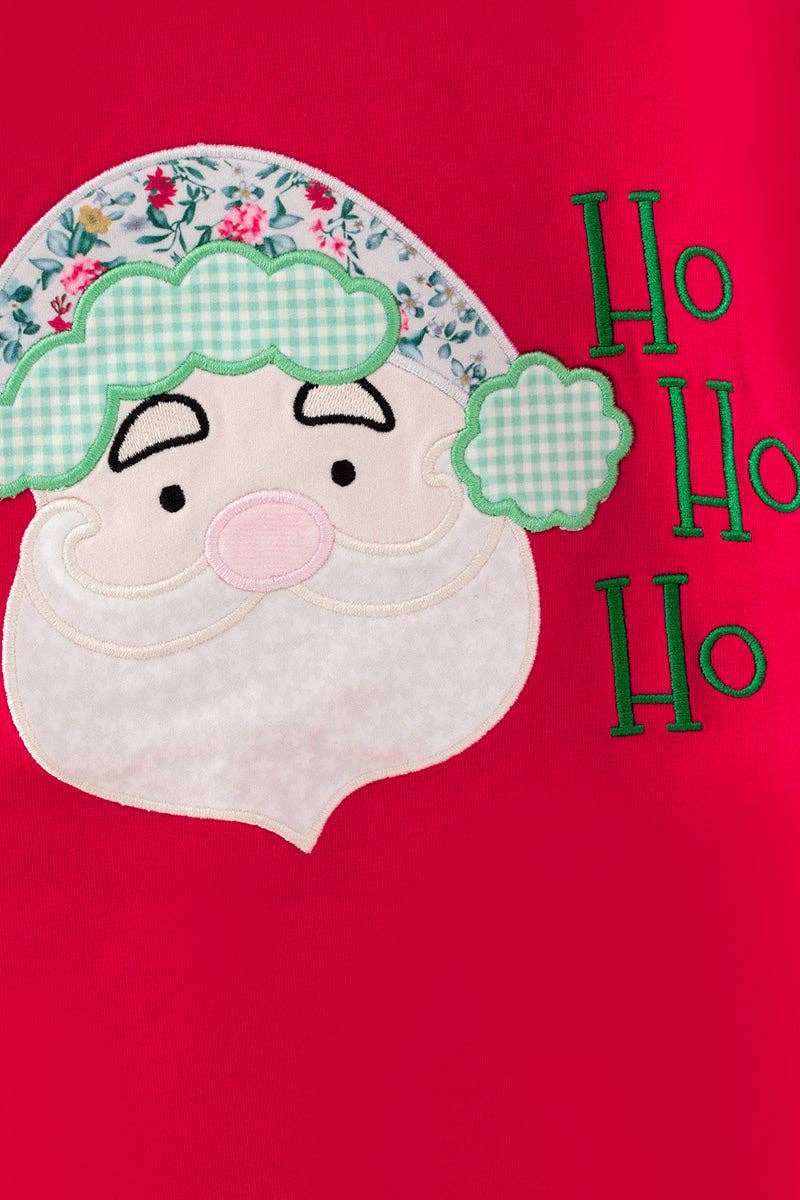 Kids Charm Online - Red Santa applique top and multi-printed bell bottoms. OFG63021 MON