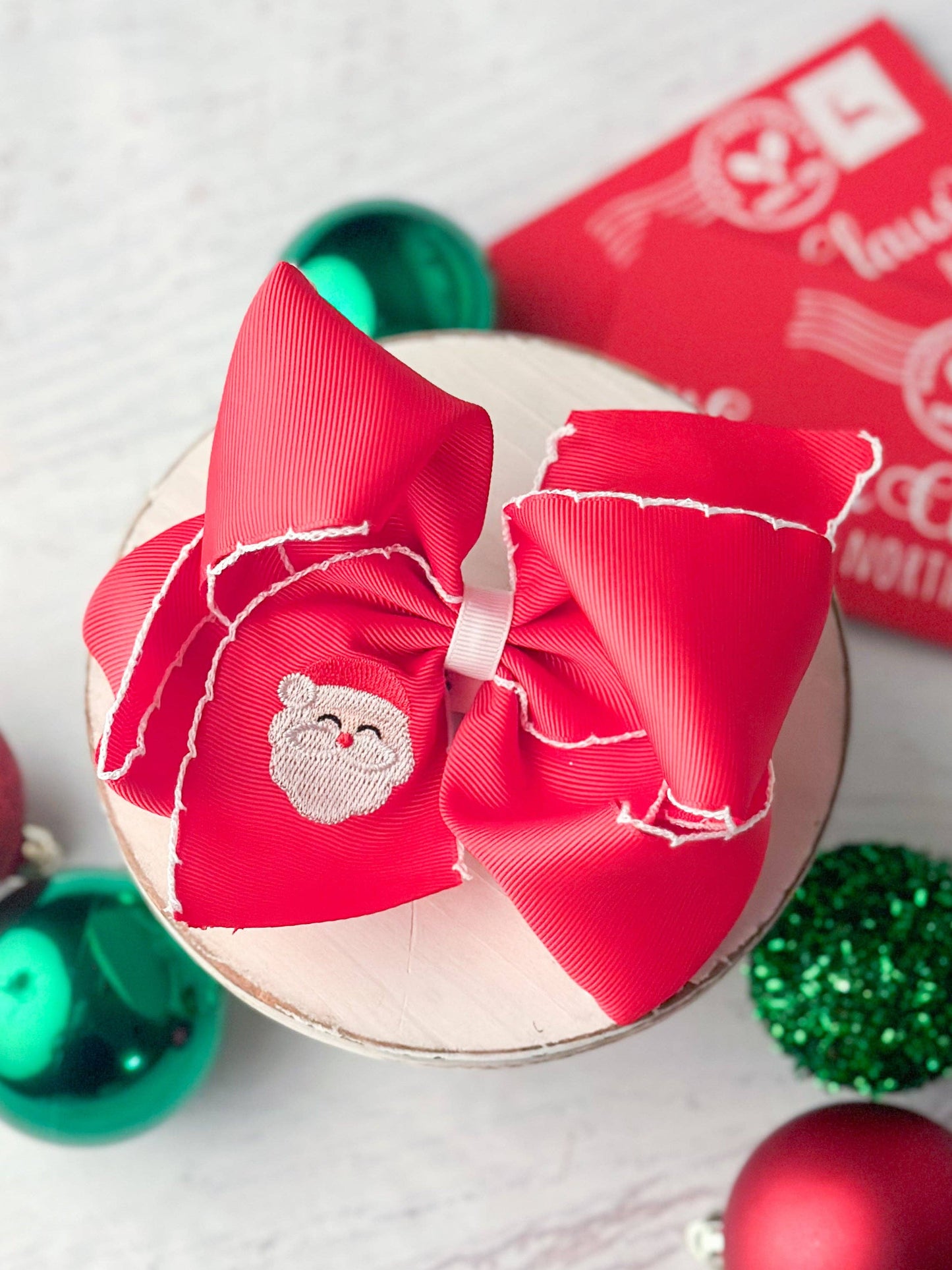 Santa Embroidered Moonstitch Hair Bow