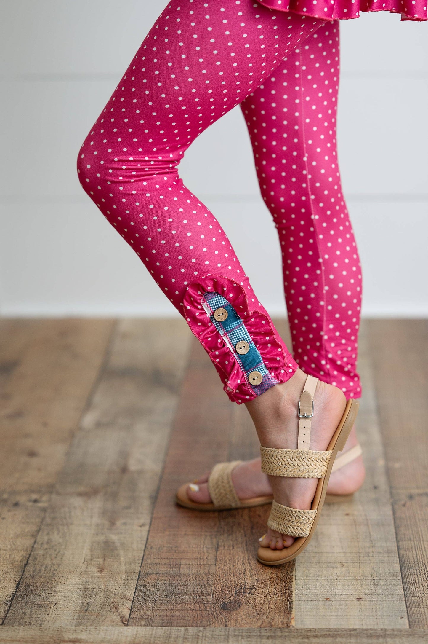 Adorable Sweetness - Girls Hot Pink & Teal Plaid Ruffle Pocket Button Legging Set