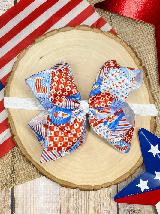 Red White & Blue Patchwork Classic Hair Bow | Clip or Headband