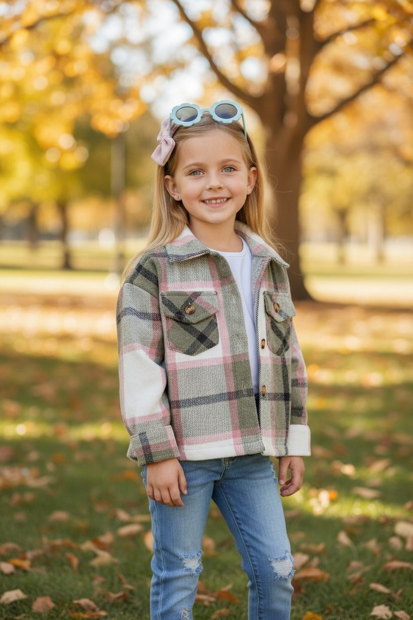 GRAY, PINK & BLACK PLAID PRINTED BUTTON UP SHIRT