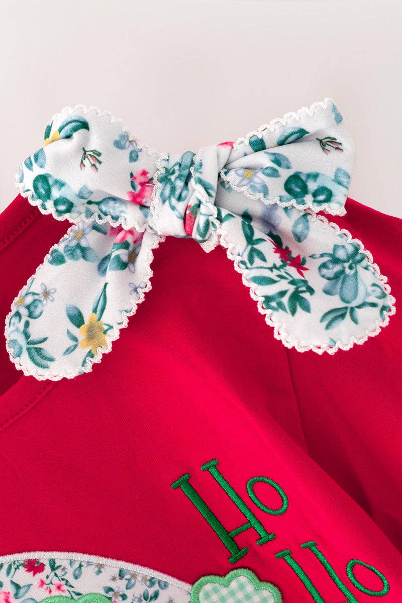 Kids Charm Online - Red Santa applique top and multi-printed bell bottoms. OFG63021 MON