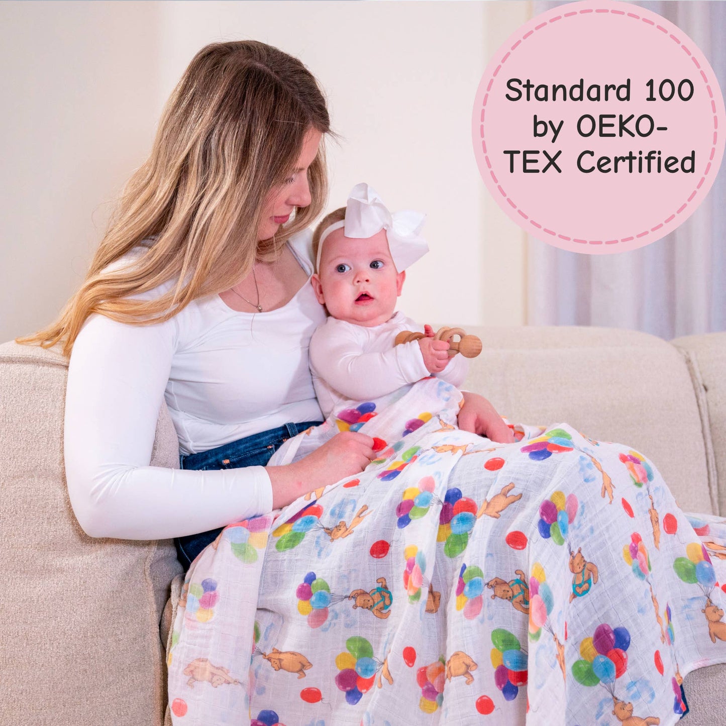 Up, Up & Bear! Baby Muslin Swaddle Blanket