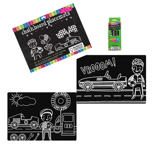Imagination Starters - Reusable Coloring Race Day Travel Mat Set