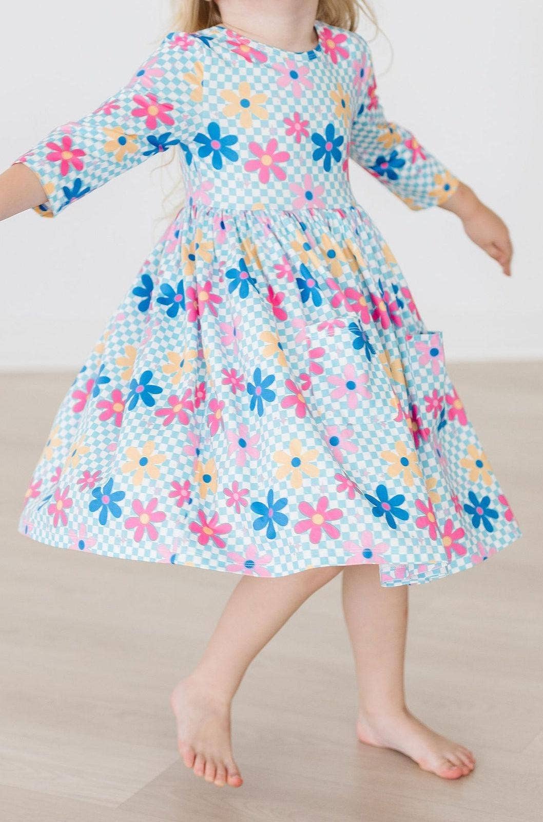 Mila & Rose - Crazy Daisy 3/4 Sleeve Pocket Twirl Dress