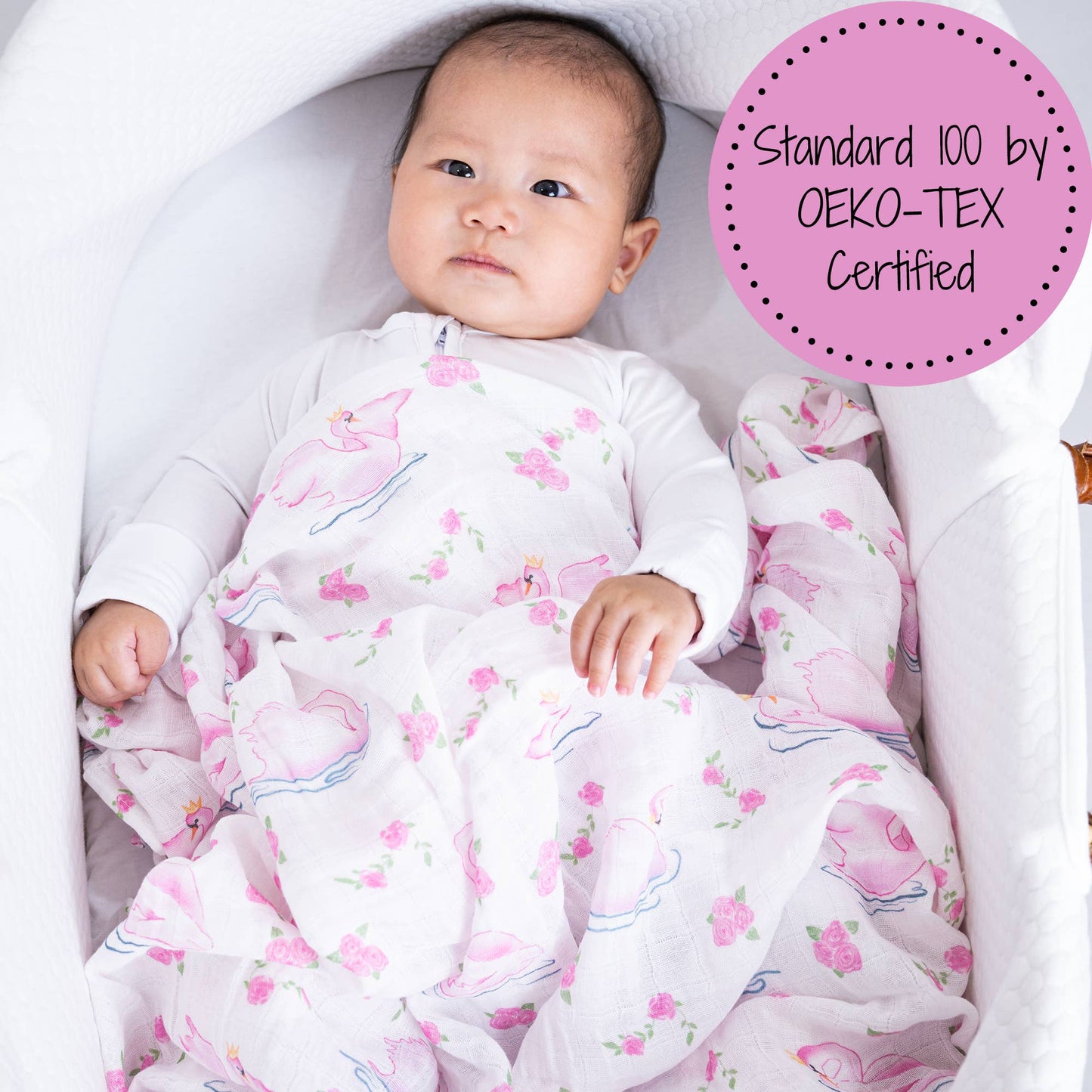 LollyBanks - Beautiful Swan Baby 100% Cotton Muslin Swaddle Blanket