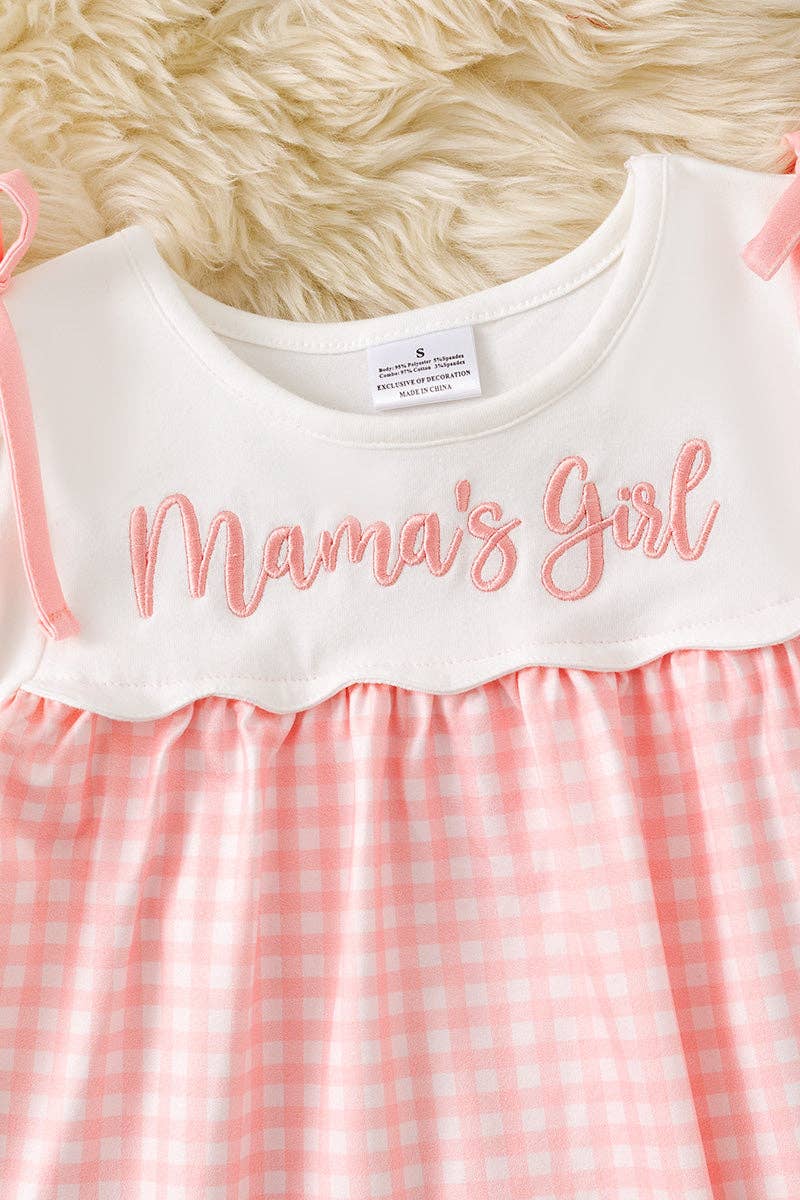 "Mama's Girl" Geese applique on pink gingham printed dress