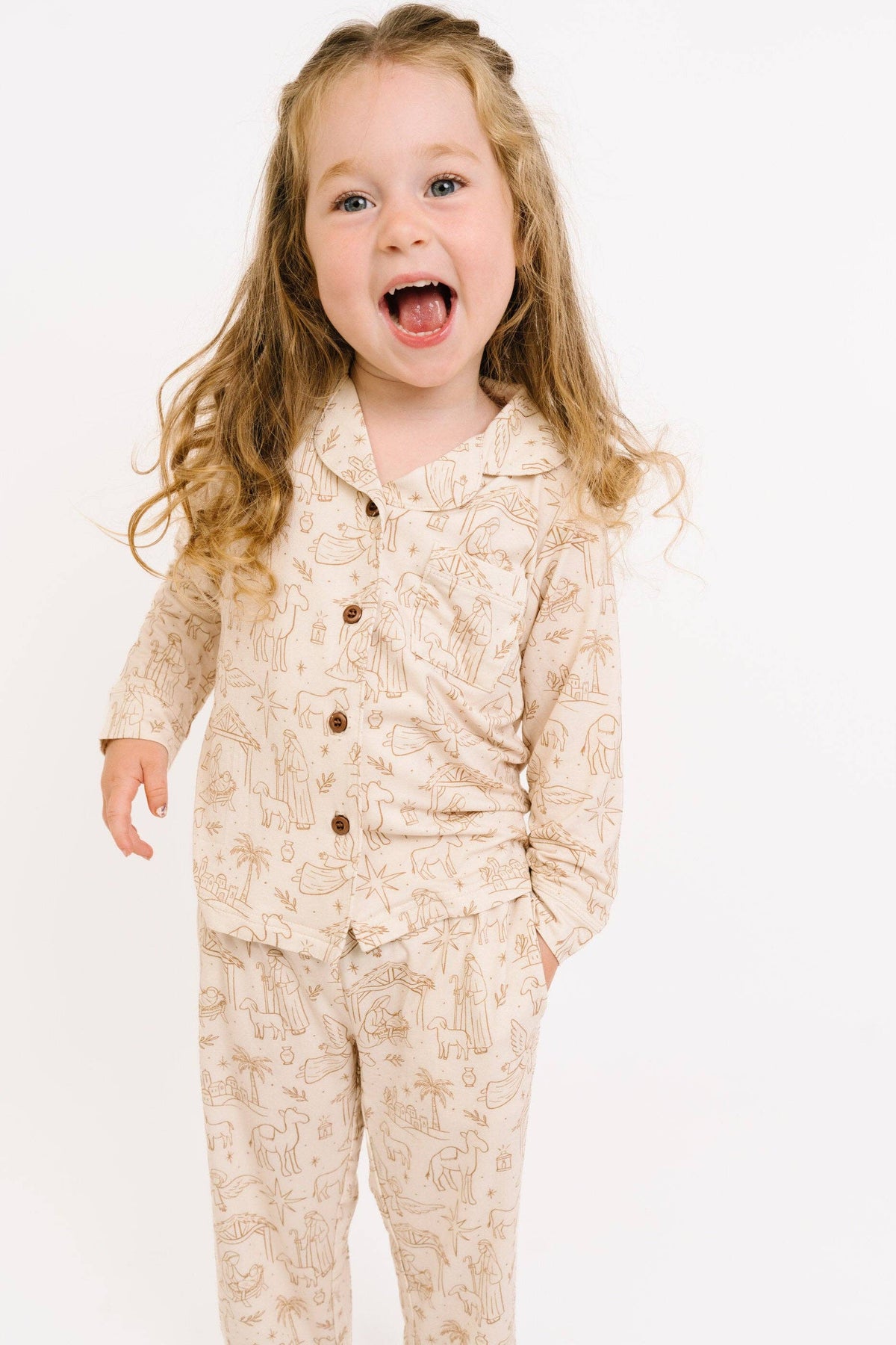 Nativity Kid Long Sleeve Bamboo Button Up Set