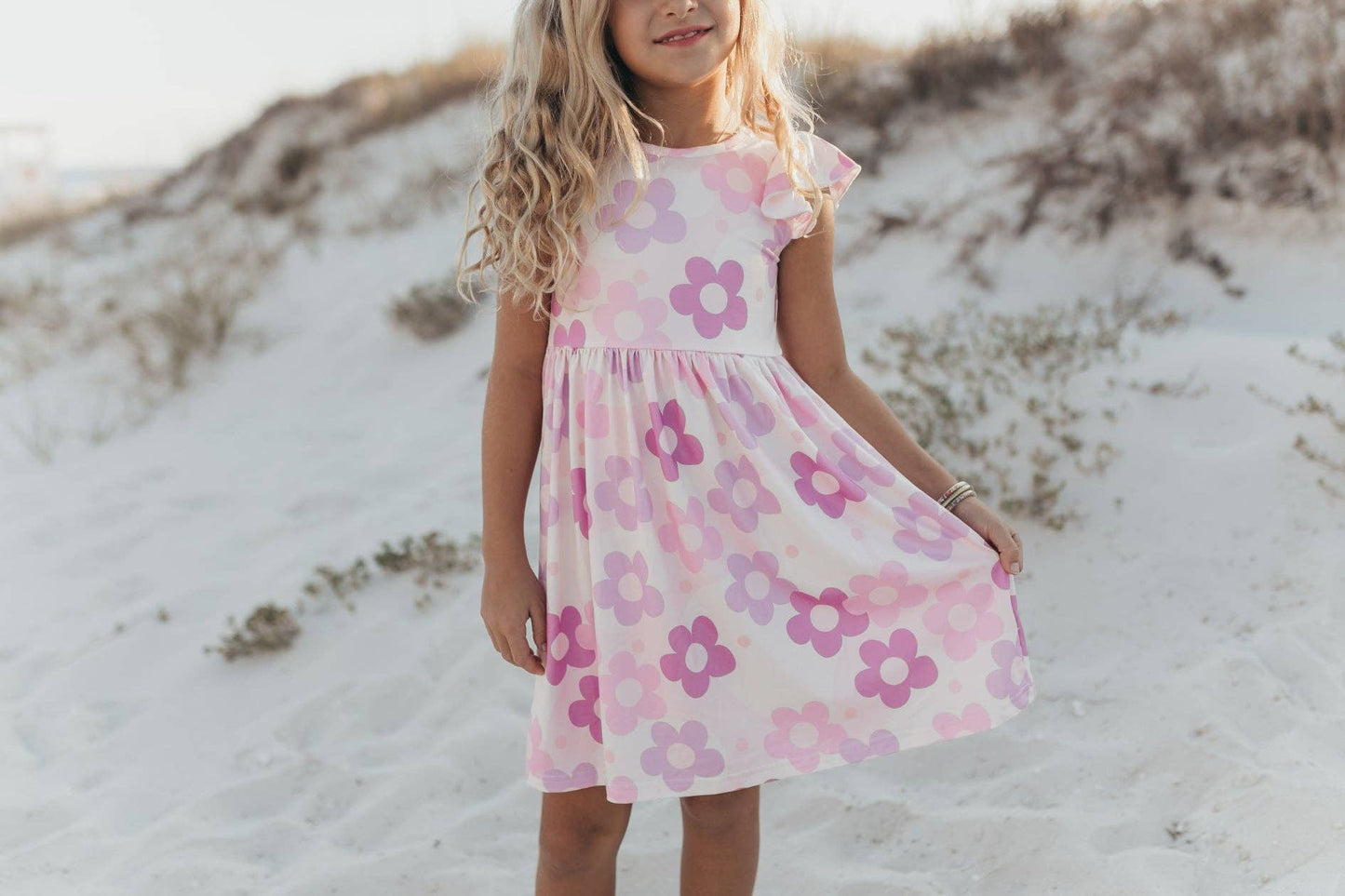 Girls Claire Lavender Retro Flower Spring Summer Twirl Dress