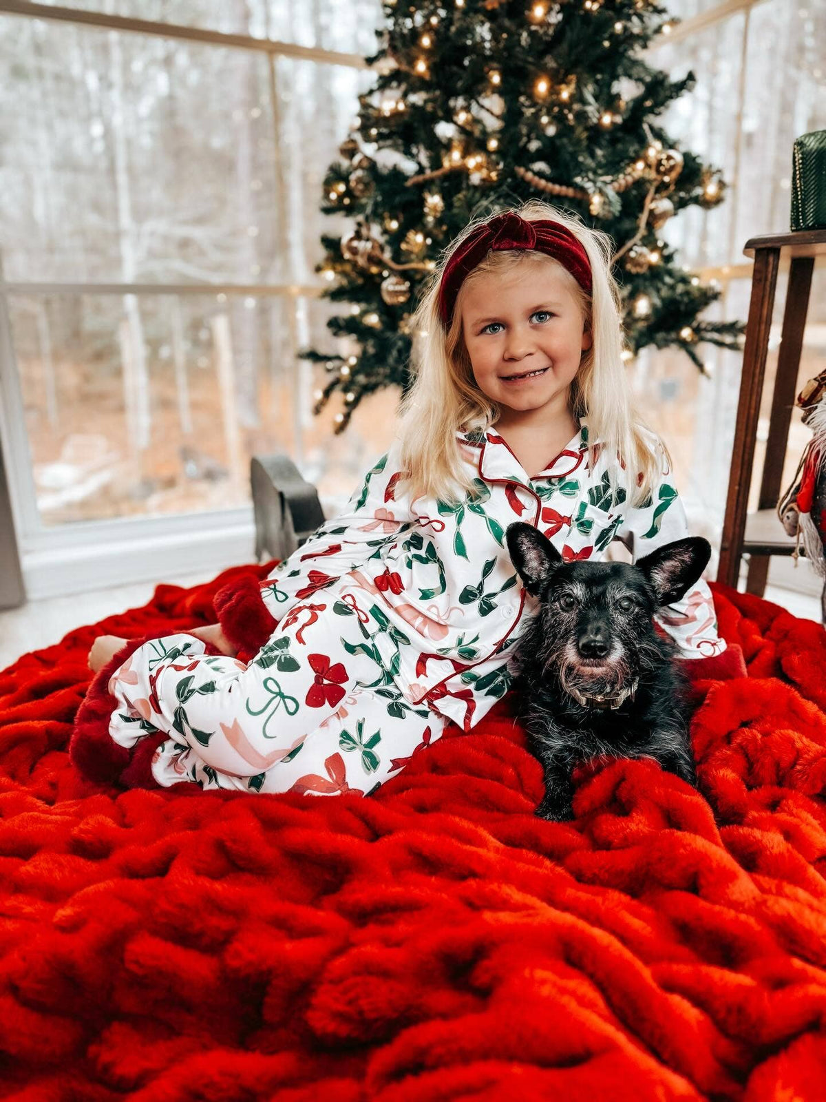 Holiday Bow Print Christmas Pajama Set