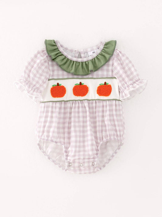 Rylee Faith Designs - Halloween Girls Pumpkin Chenille patches Romper