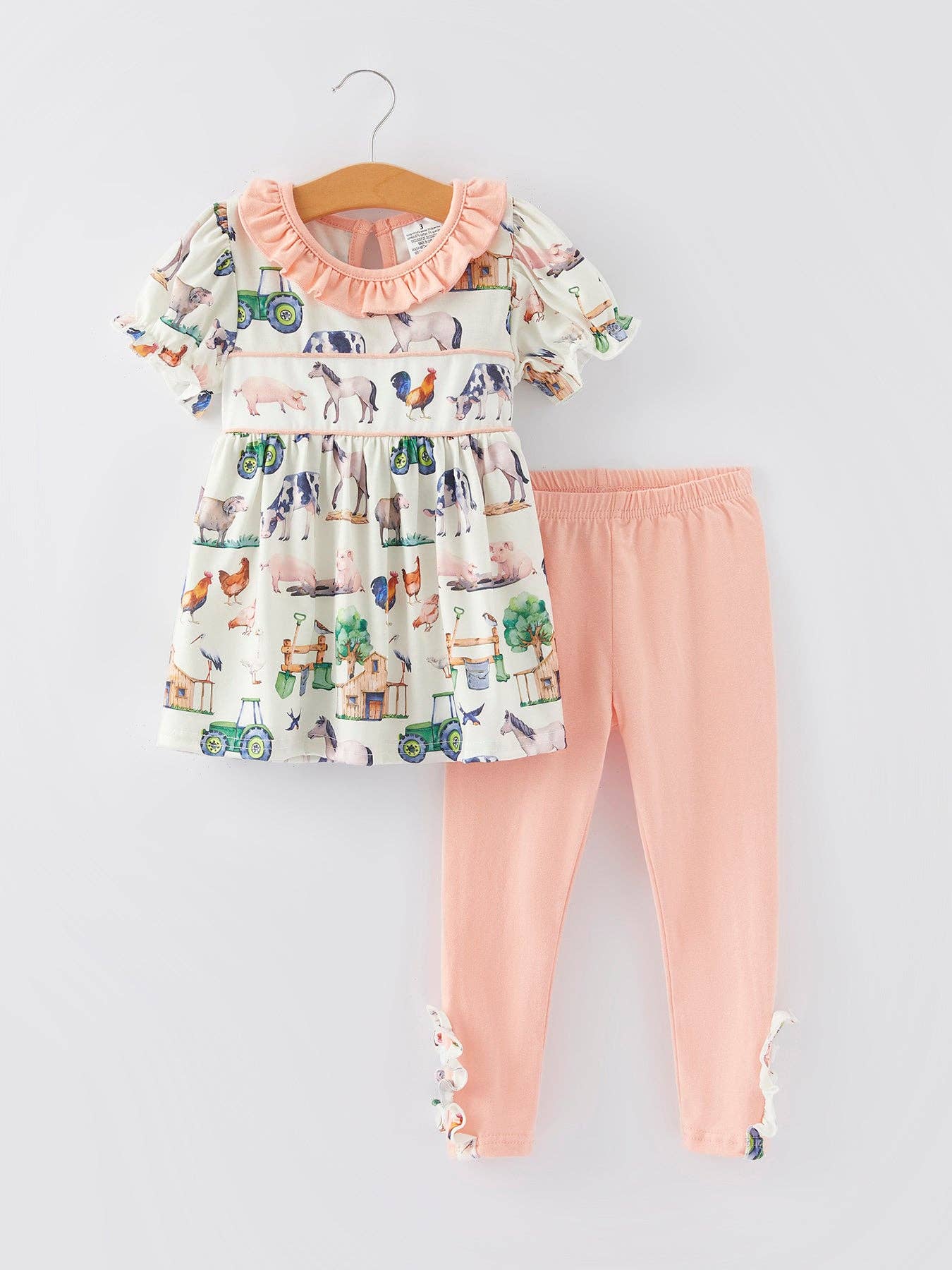 Farm Chicken Horse Print Girls Outfits Set