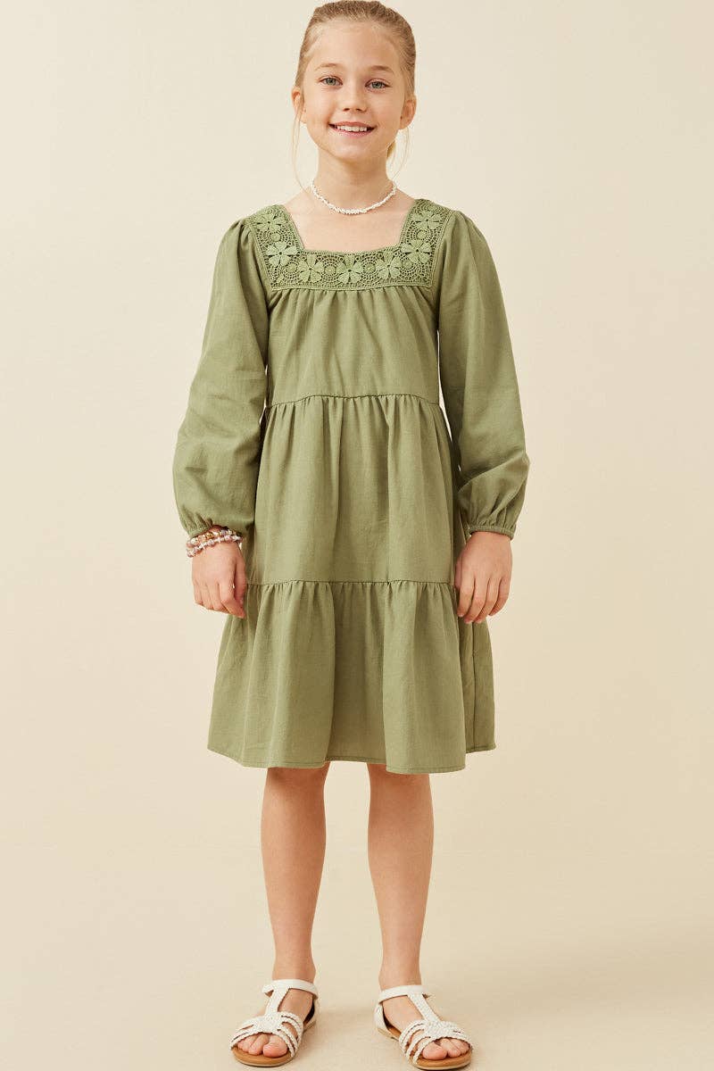 Hayden LA - Girls Lace Trimmed Square Neck Tiered Dress