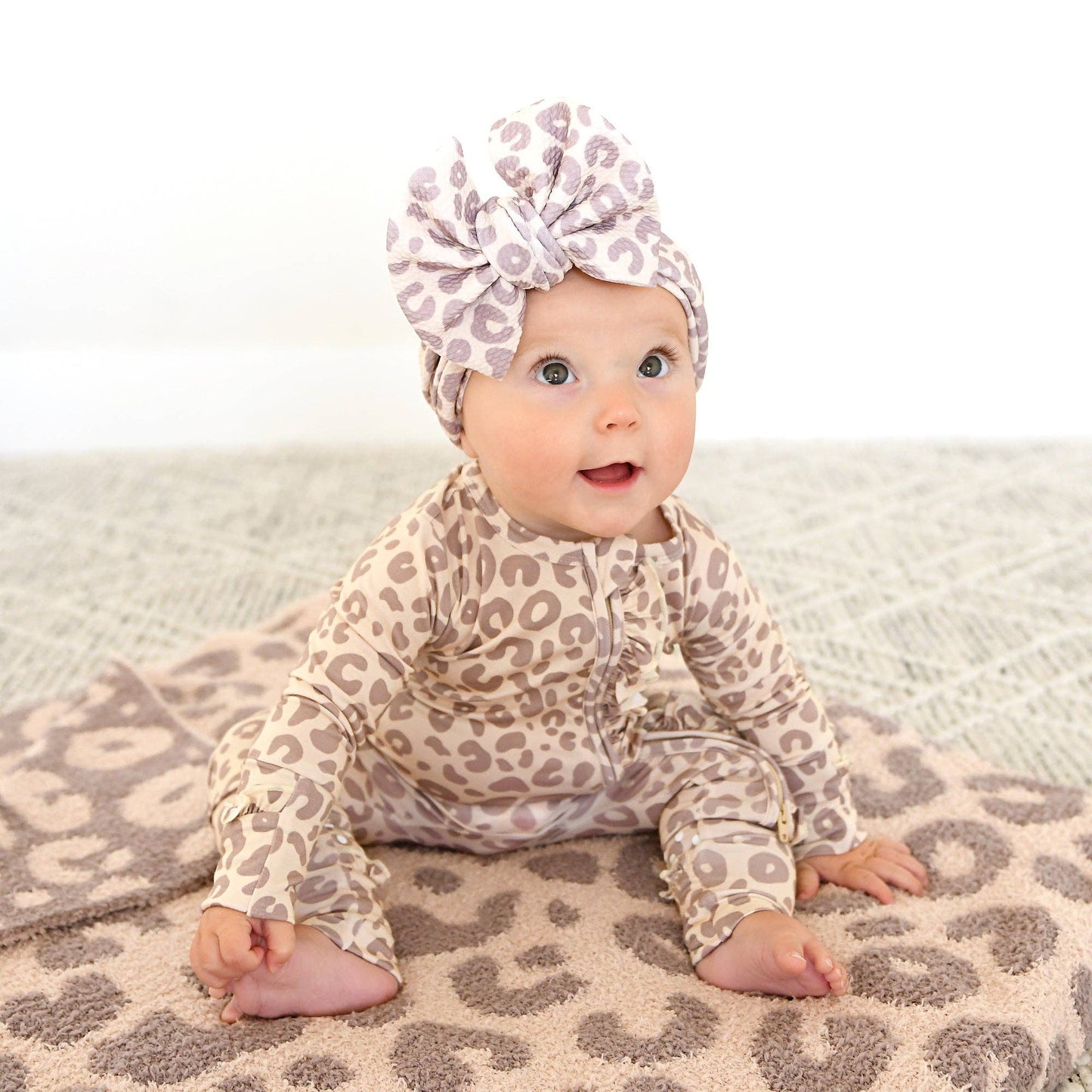 Gigi and Max - Amari Leopard RUFFLE ZIP Bamboo One Piece Baby Outfit