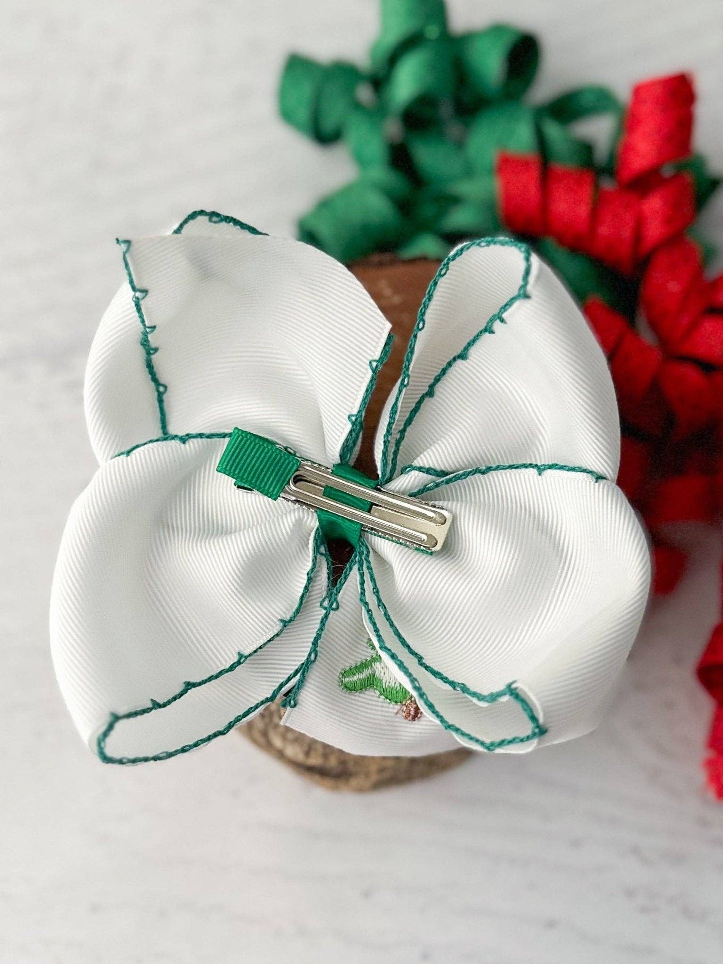 The Hair Bow Company - Christmas Tree Embroidered Hair Bow | Clip or Headband