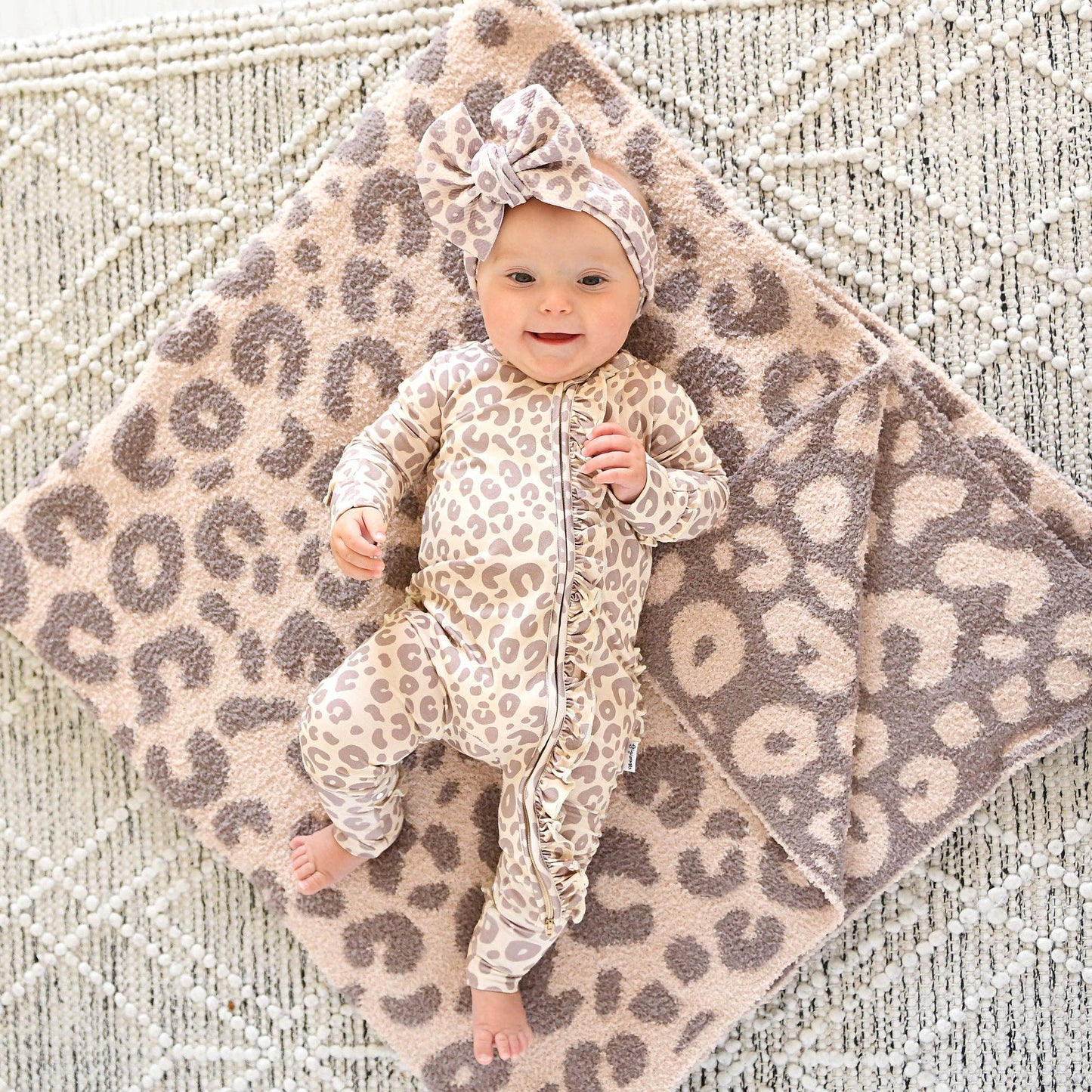 Gigi and Max - Amari Leopard RUFFLE ZIP Bamboo One Piece Baby Outfit
