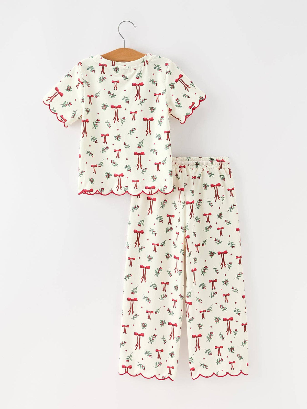 Bow & Holly Print Scallop Trim Pants Set