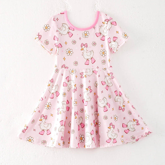 Girls Summer Cute Silly Goose Pink Twirl Dress