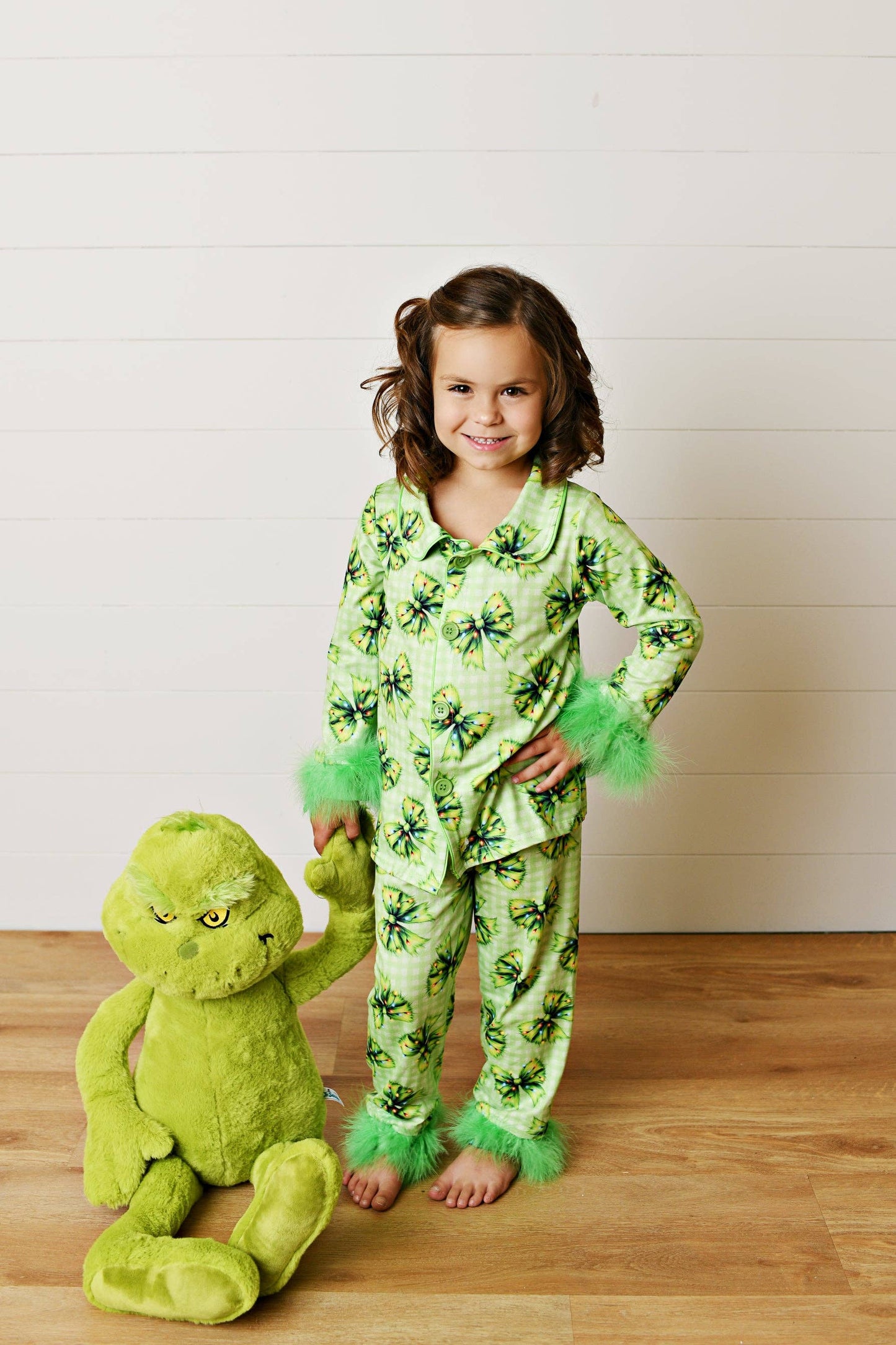 Adorable Sweetness - Girls Holiday Christmas Green Festive Bow Lounge Set