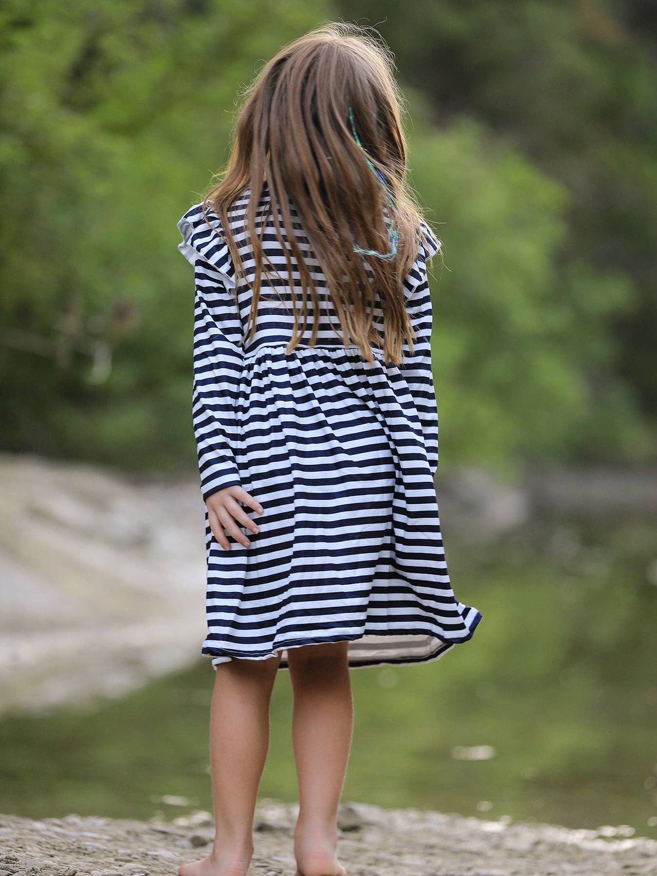 Rylee Faith Designs - Halloween Black and White Striped Print Girls Dress