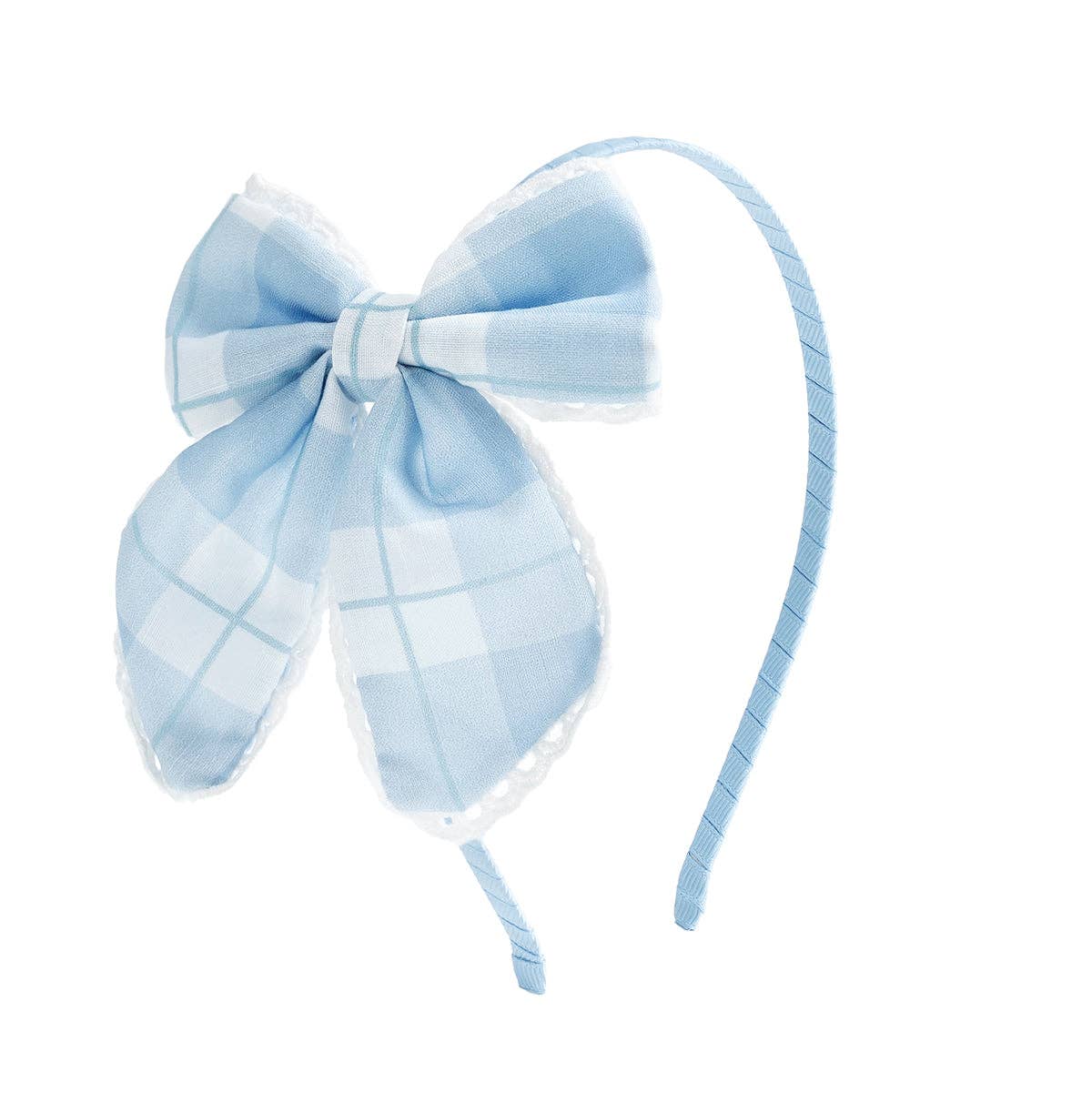 Sweet Wink - Blue Plaid Bow Headband - Kids Hair Accessories