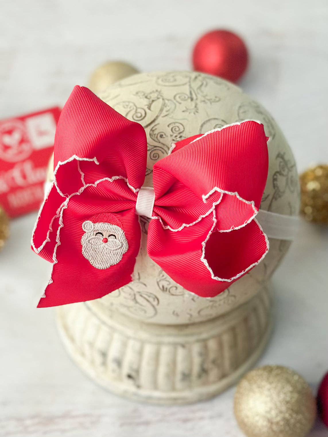 The Hair Bow Company - Santa Embroidered Hair Bow | Clip or Headband