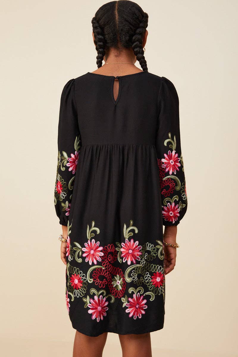 Hayden LA - Girls Embroidered Detail Long Sleeve Scoop Neck Dress