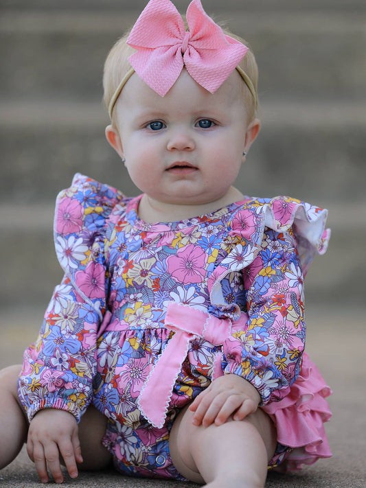 Rylee Faith Designs - Fall Vintage Floral Print Girls Long Sleeve Romper
