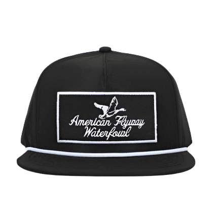 Throwback Vintage Rope Hat Black w Patch and White Rope