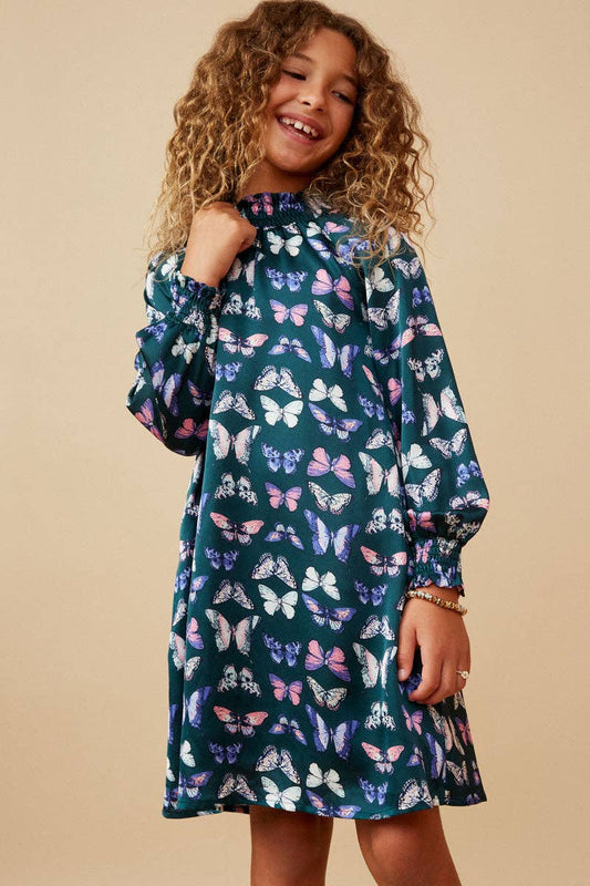 Hayden LA - Girls Vibrant Butterfly Print Smocked Cuff Dress
