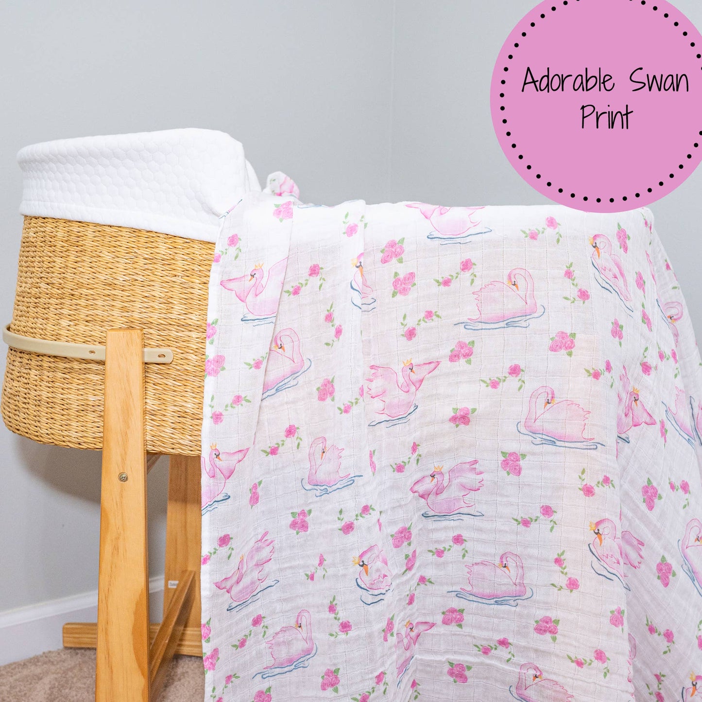LollyBanks - Beautiful Swan Baby 100% Cotton Muslin Swaddle Blanket