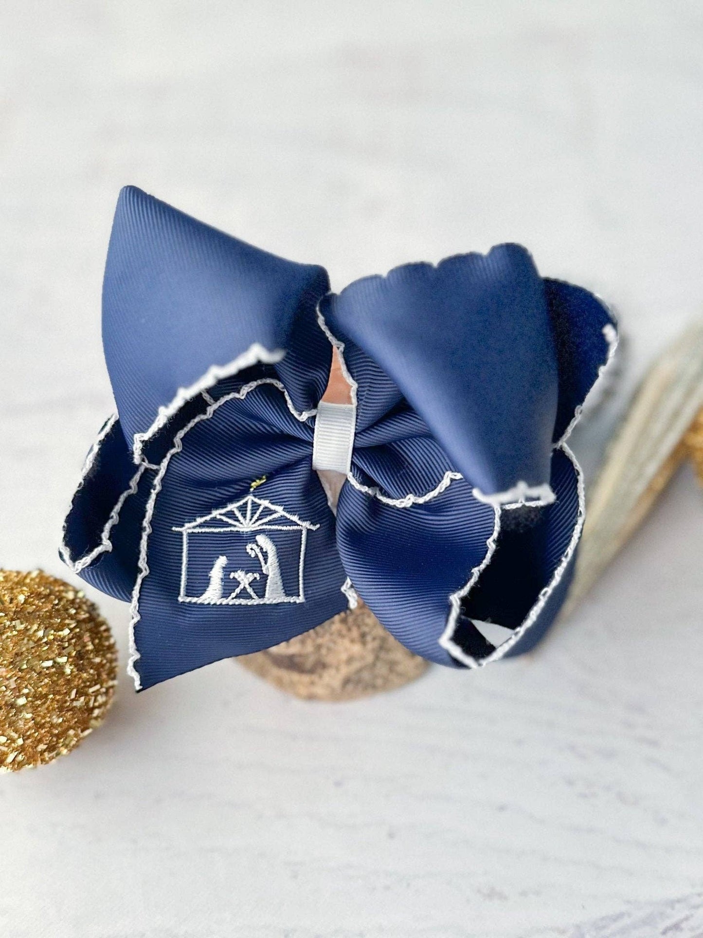 The Hair Bow Company - Nativity Scene Embroidered Hair Bow | Clip or Headband