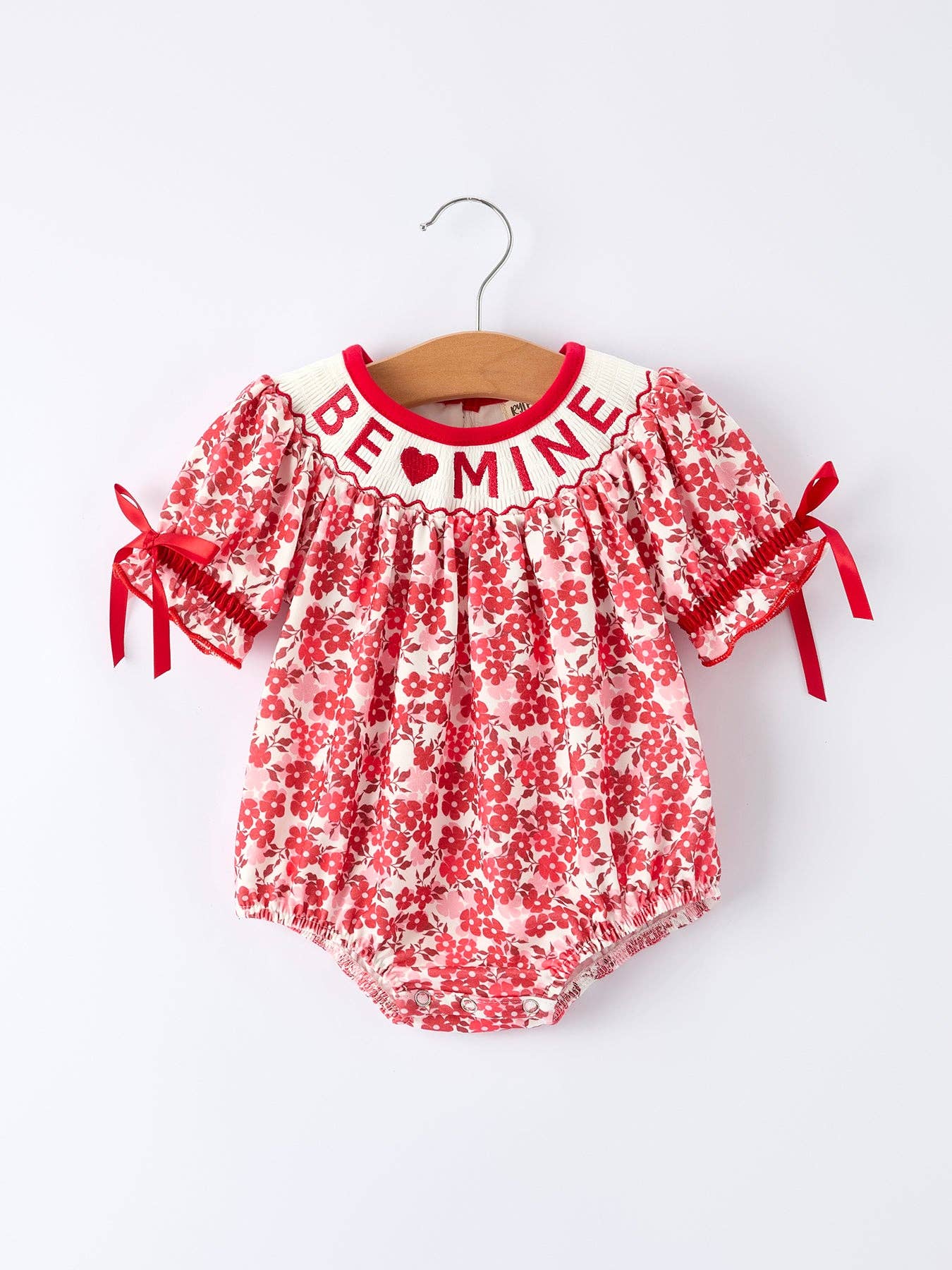Rylee Faith Designs - Valentine's Day "BE ❤ MINE" Embroidered Floral Girls' Romper