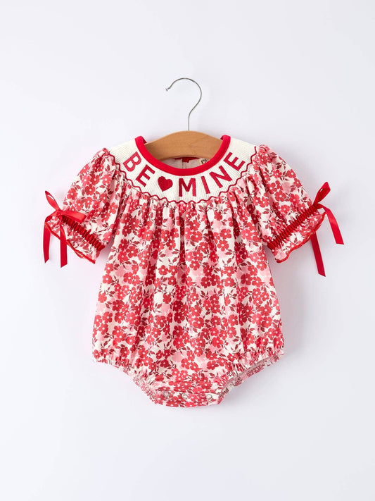 Rylee Faith Designs - Valentine's Day "BE ❤ MINE" Embroidered Floral Girls' Romper