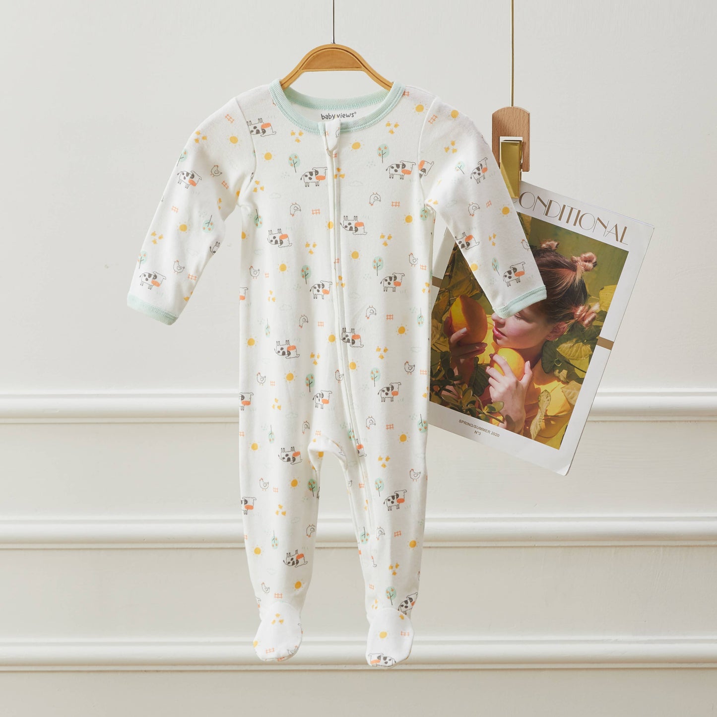 Cow & Farm Animal Pattern Zipper Footie Pajamas Romper
