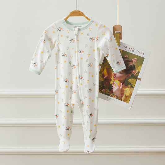 Cow & Farm Animal Pattern Zipper Footie Pajamas Romper