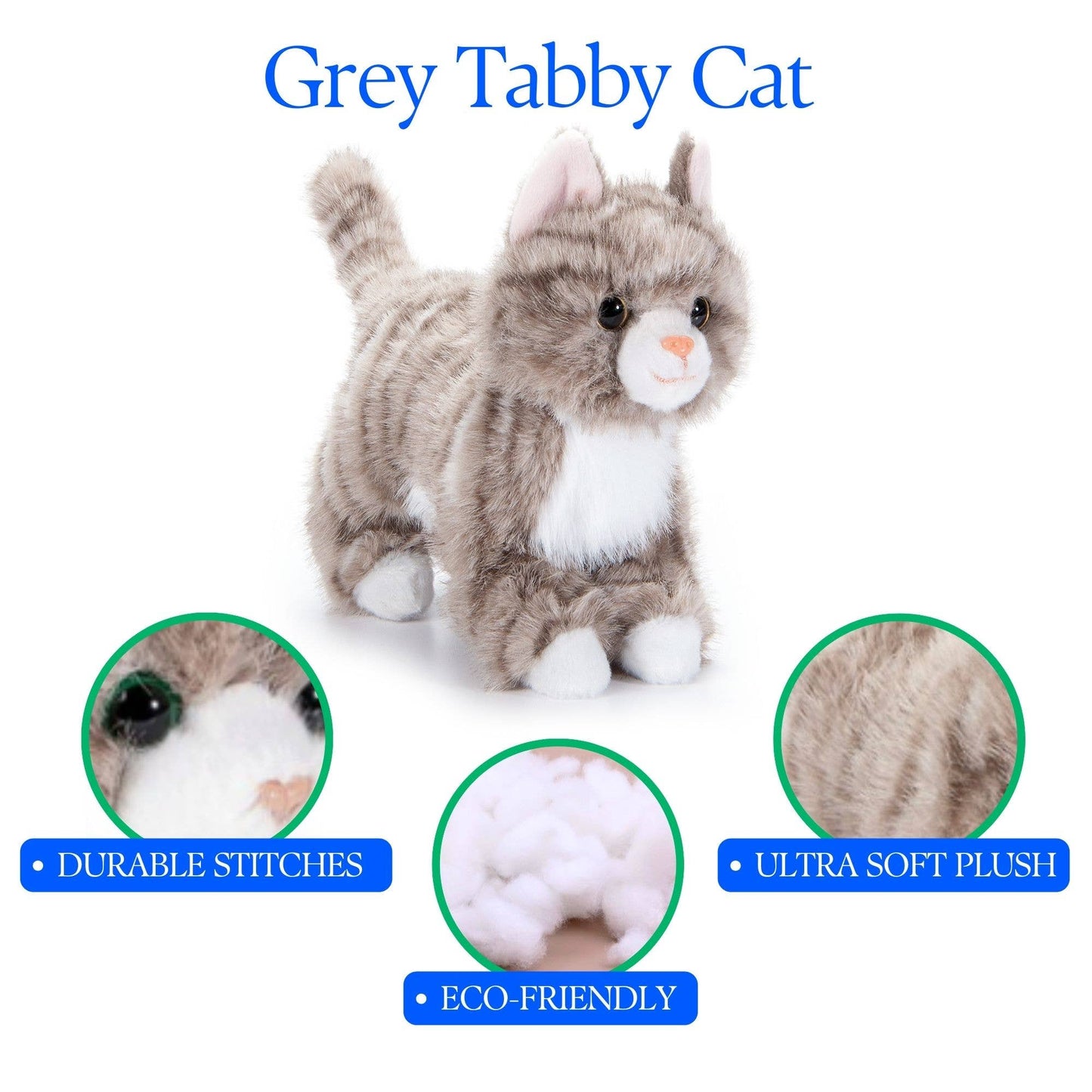 The Petting Zoo - Grey Tabby Cat Small 9"