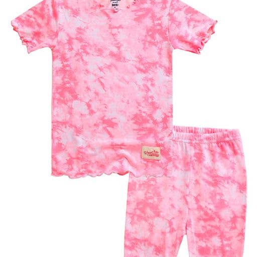 Vaenait Baby - Bamboo Tie Dyeing Neon Pink Short Sleeve PJs