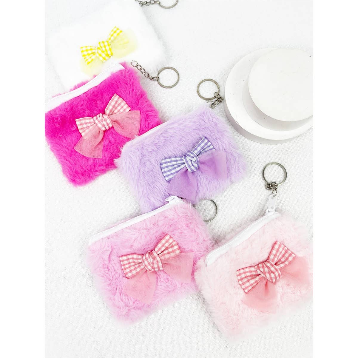 Faux Fur with Bow Detail Coin Purse with Key Ring