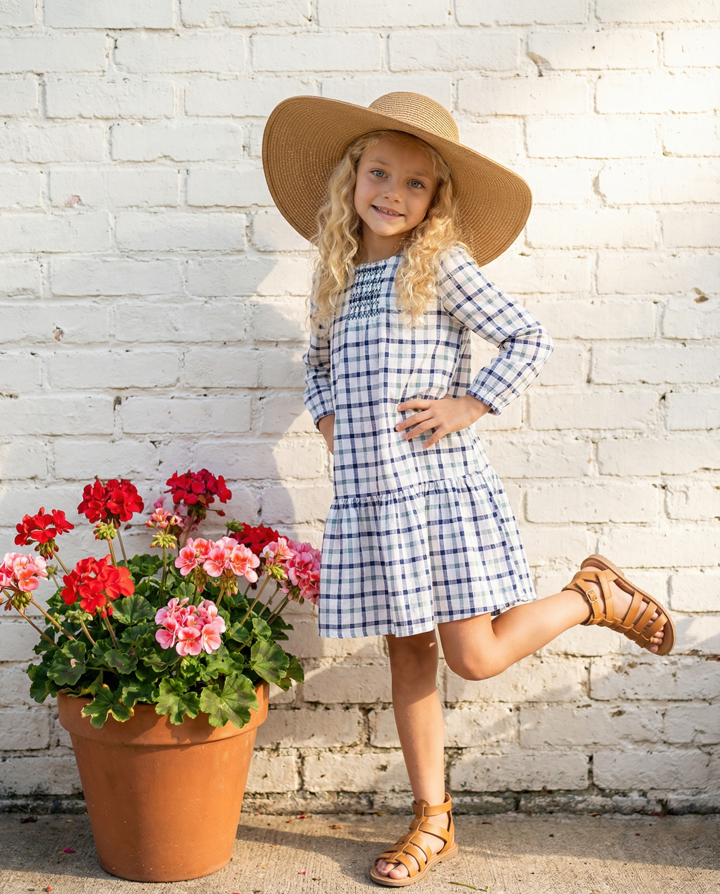 Oopsie Daisy - Girls Navy & White Plaid Smocked Ruffle Spring Dress