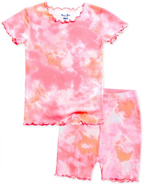 Vaenait Baby - Tie Dyeing Neon Pink Orange Short Sleeve PJs
