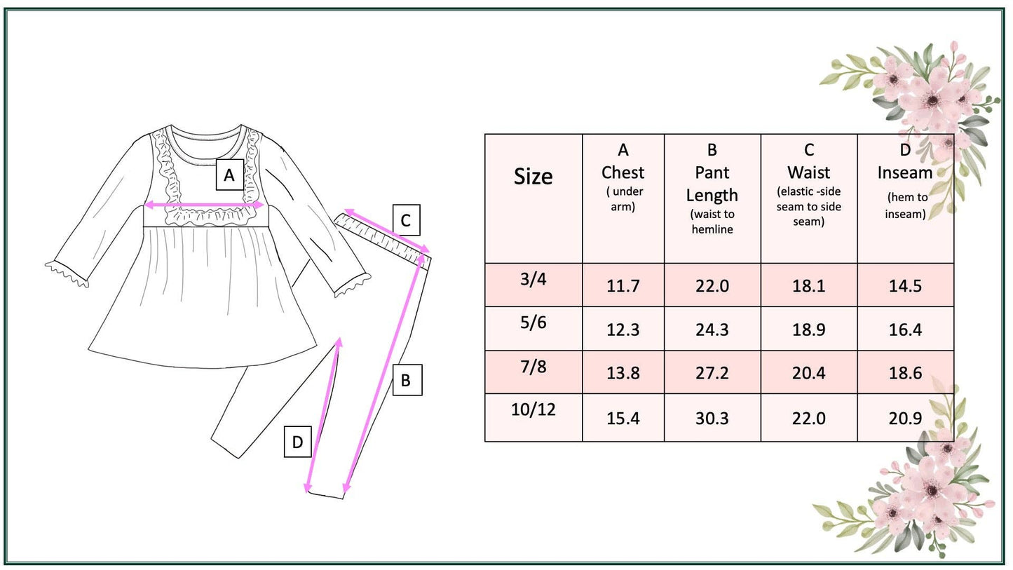 Girls Pink Floral Ruffle Top & Periwinkle Fall Pant Set