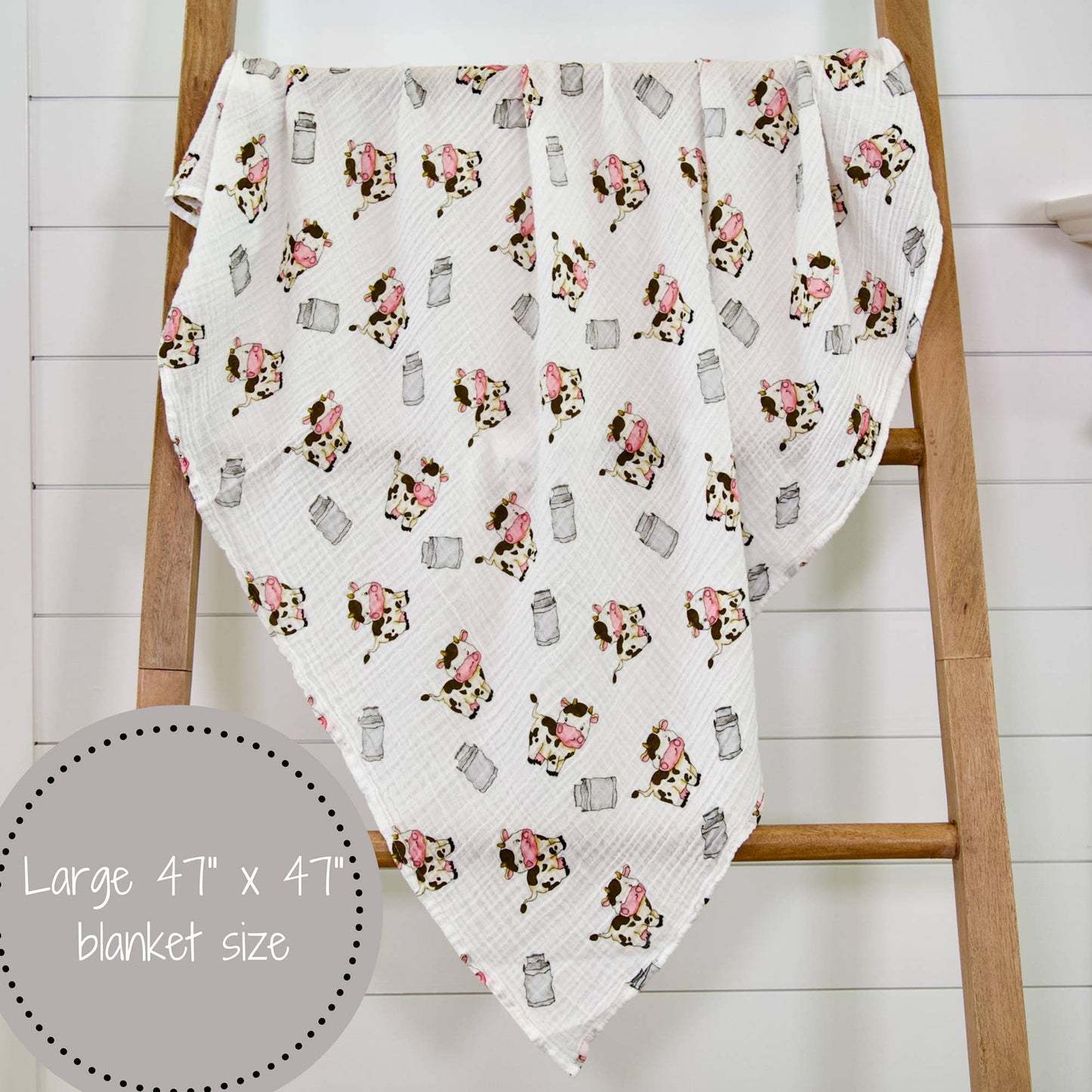 LollyBanks - Baby Muslin Swaddle Blanket 47x47 The Cow Goes MOO