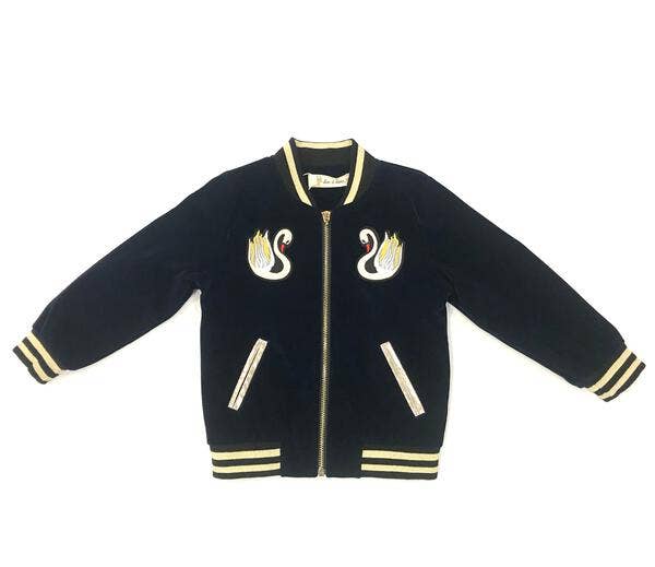 Doe a Dear - A70 83012 Velvet Bomber Jacket w/ Swans (2 Colors)